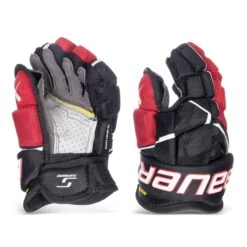 Bauer Supreme Mach Junior Hockey Gloves -Outlet Hockey Store bauer gloves bauer supreme mach junior hockey gloves black red 10 30597294161986
