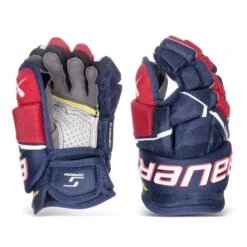 Bauer Supreme Mach Junior Hockey Gloves -Outlet Hockey Store bauer gloves bauer supreme mach junior hockey gloves navy red white 10 30597294227522